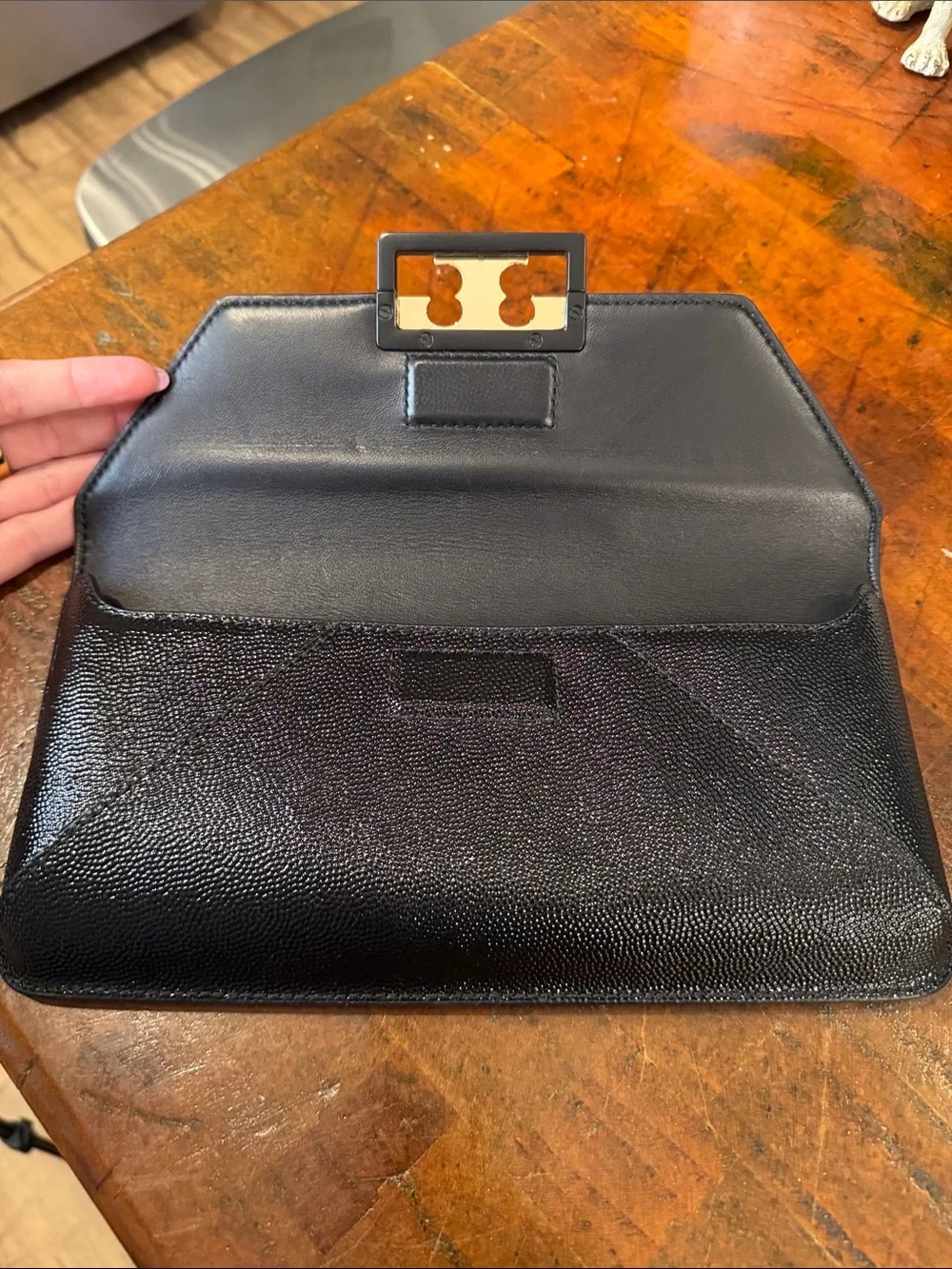 Tory Burch Black Leather Chain Crossbody with Gold Hardware